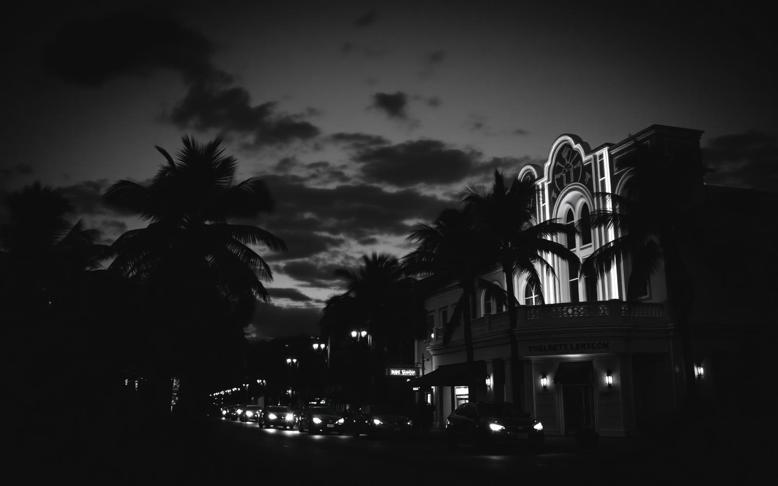Miami streetscape at dusk